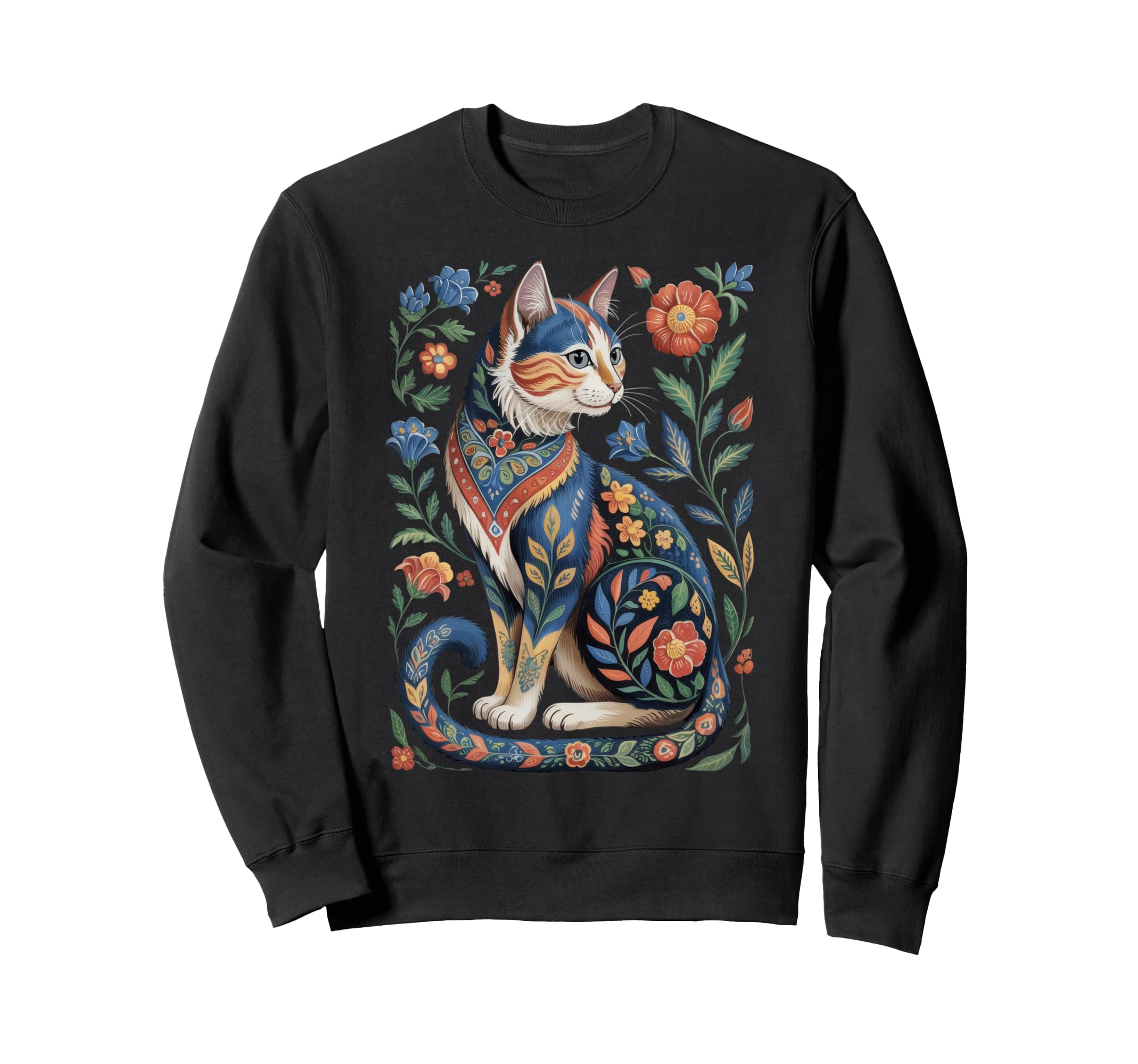 Cat Lover Flowers Art Pattern Sweatshirt - Custom Art Print Men Women - T-Shirt, Sweatshirt, Hoodie