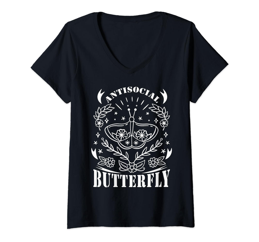 Antisocial Butterfly Funny Butterfly V Neck T-Shirt - Trendy Graphic Unisex - T-Shirt, Sweatshirt, Hoodie