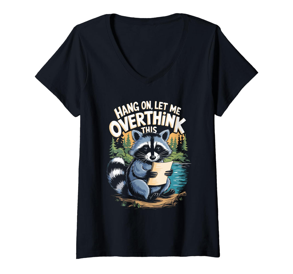 Womens Funny Raccoon Overthinking Coffee T-Shirt - Trendy Graphic Unisex - T-Shirt, Sweatshirt, Hoodie