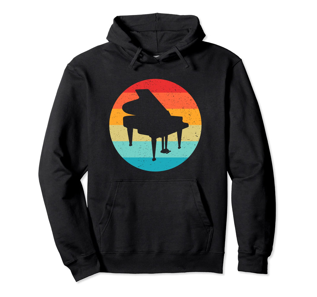 Piano Silhouette Sunset 70S 80S Distressed Hoodie - Graphic Print Men Women - T-Shirt, Sweatshirt, Hoodie