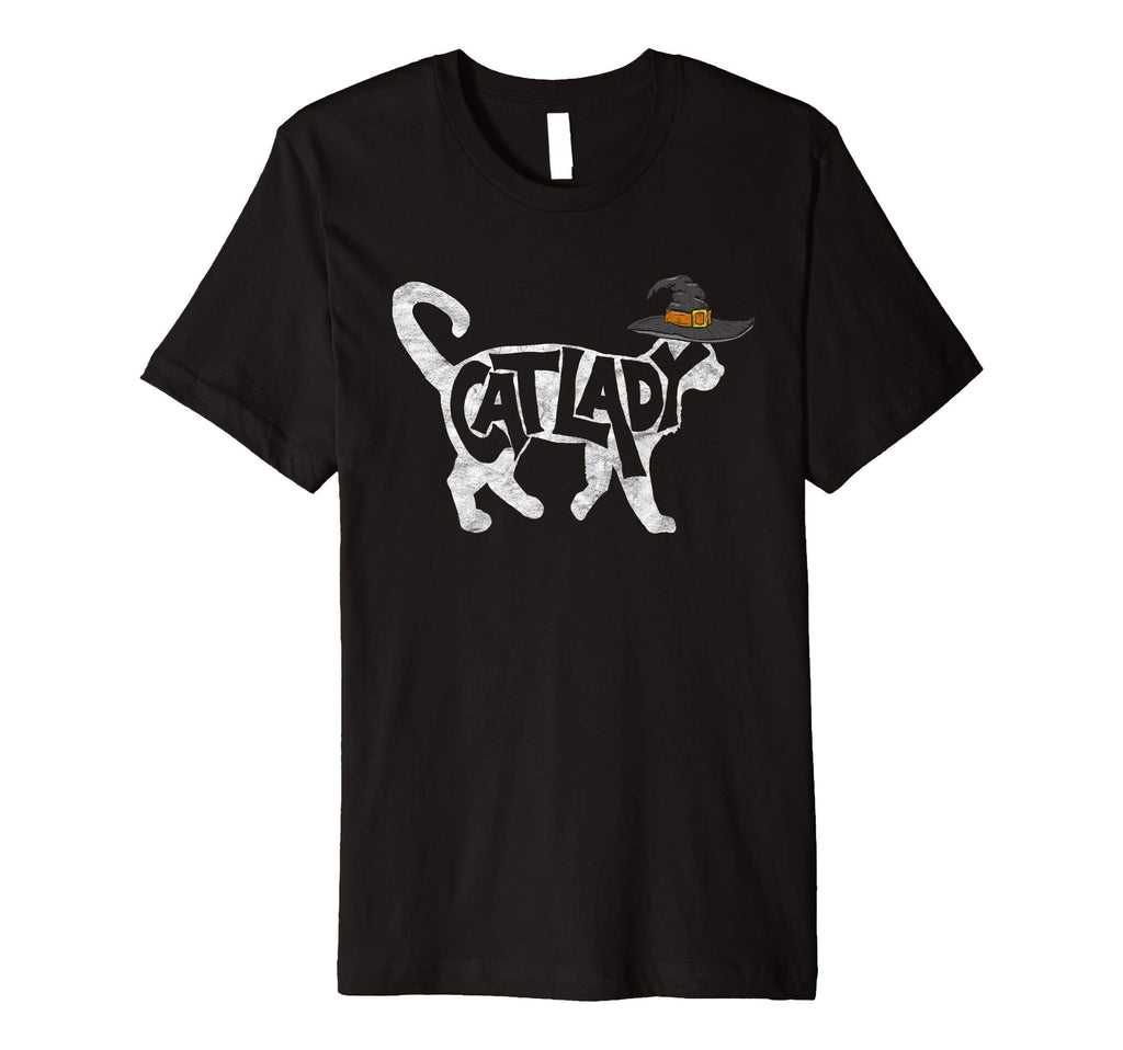 Cat Lady Funny White Cat Witch Hat T-Shirt - Fun Novelty Design for Adults - T-Shirt, Sweatshirt, Hoodie