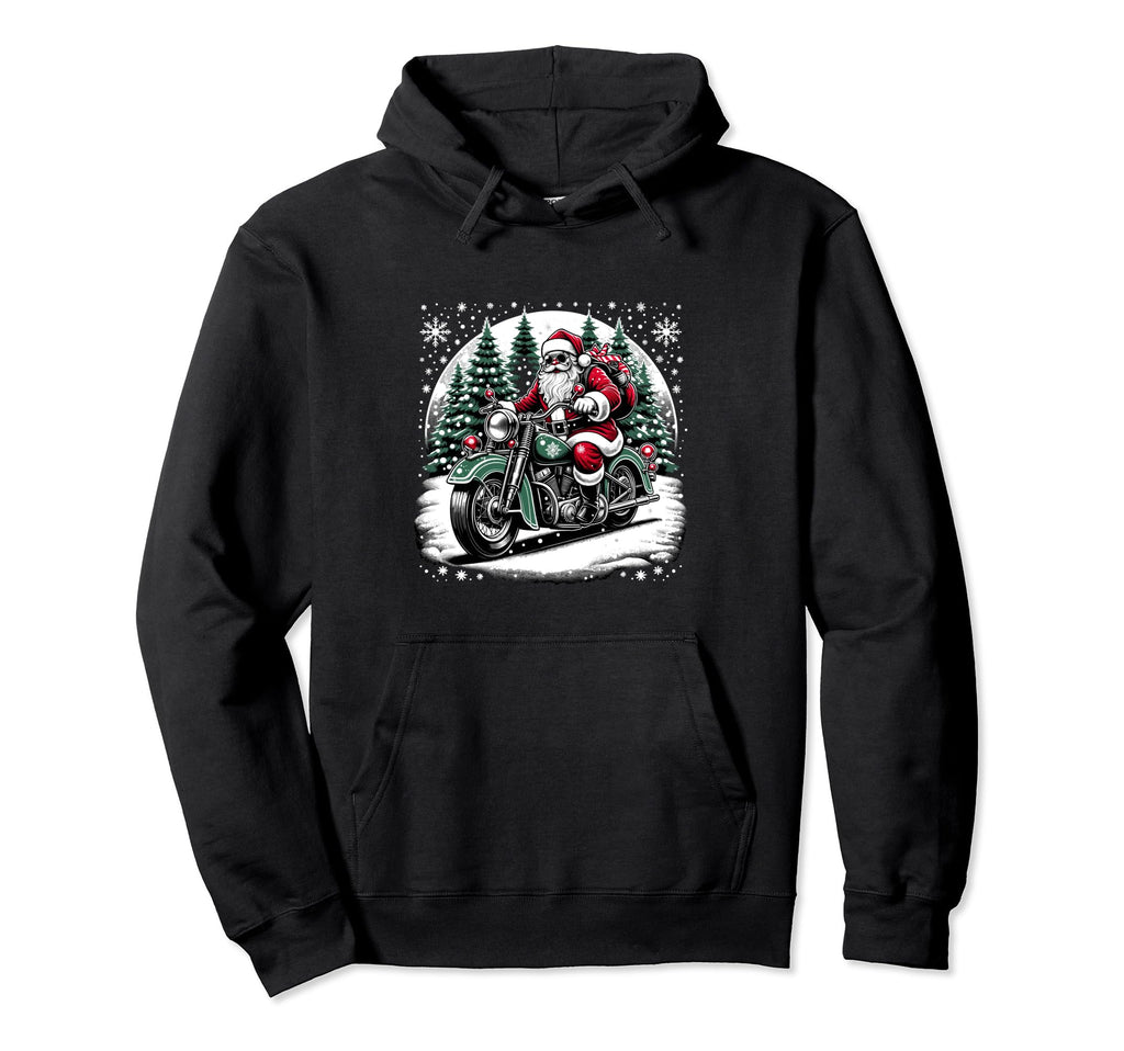 Santa Riding Motorcycle Biker Santa Hoodie - Streetwear Style for Adults - T-Shirt, Sweatshirt, Hoodie