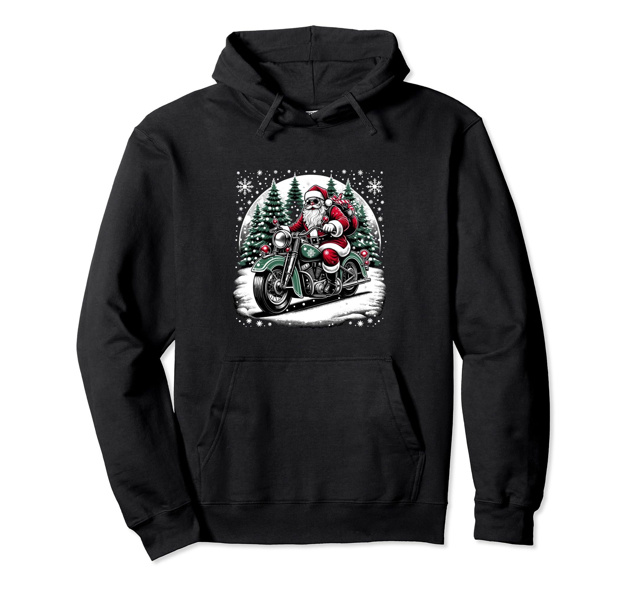 Santa Riding Motorcycle Biker Santa Hoodie - Streetwear Style for Adults - T-Shirt, Sweatshirt, Hoodie