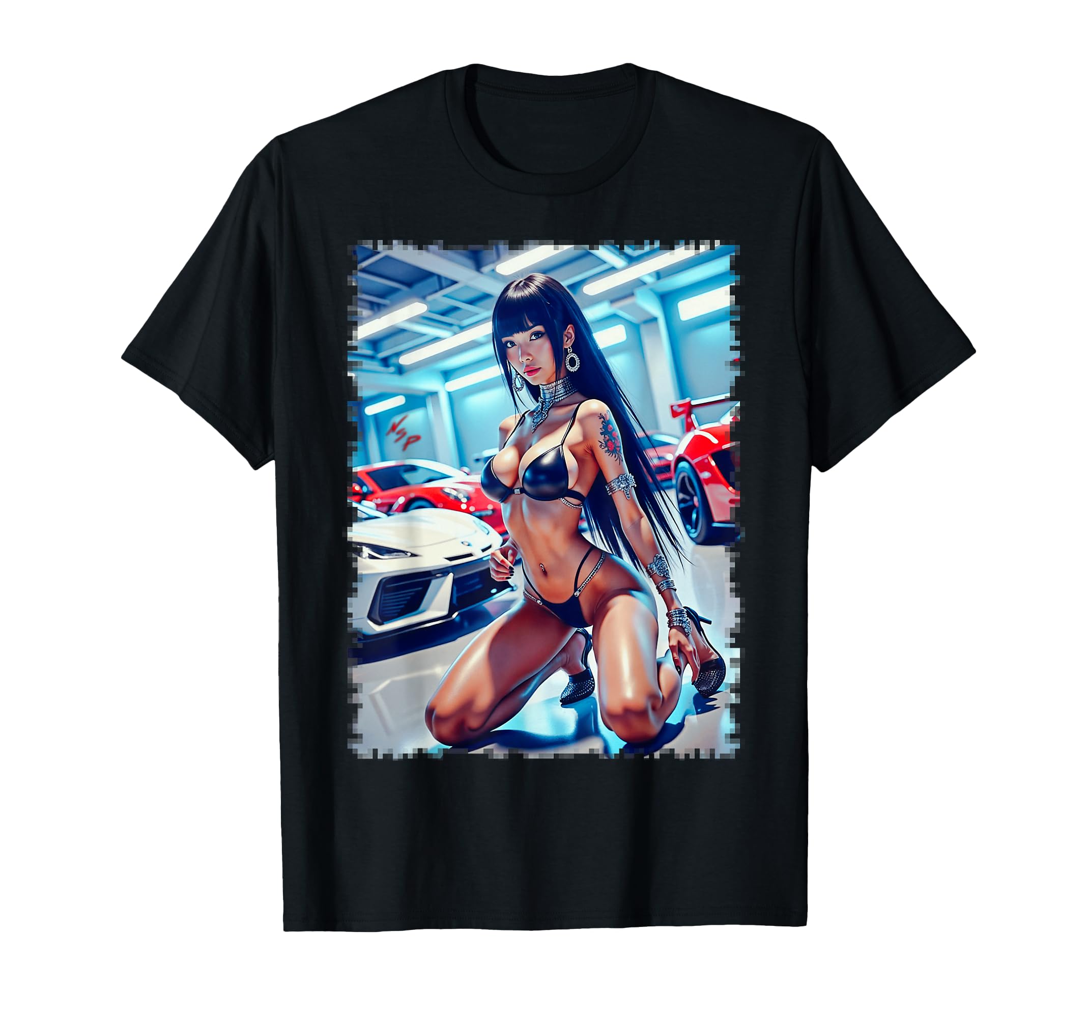 Pinup Exotic Cars Asian Bikini Model T-Shirt - Aesthetic Graphic Unisex - T-Shirt, Sweatshirt, Hoodie