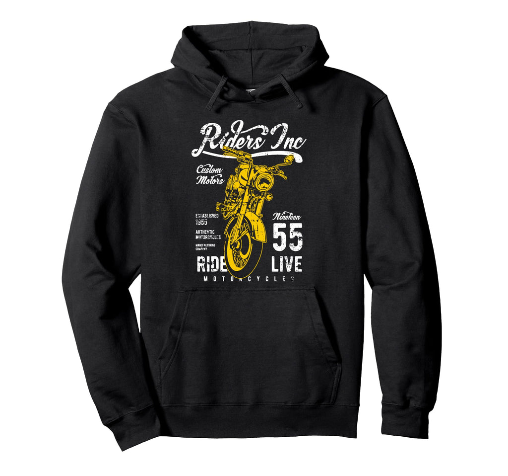 Riders Inc 1955 Motorcycle Distressed Hoodie - Graphic Print Unisex - T-Shirt, Sweatshirt, Hoodie