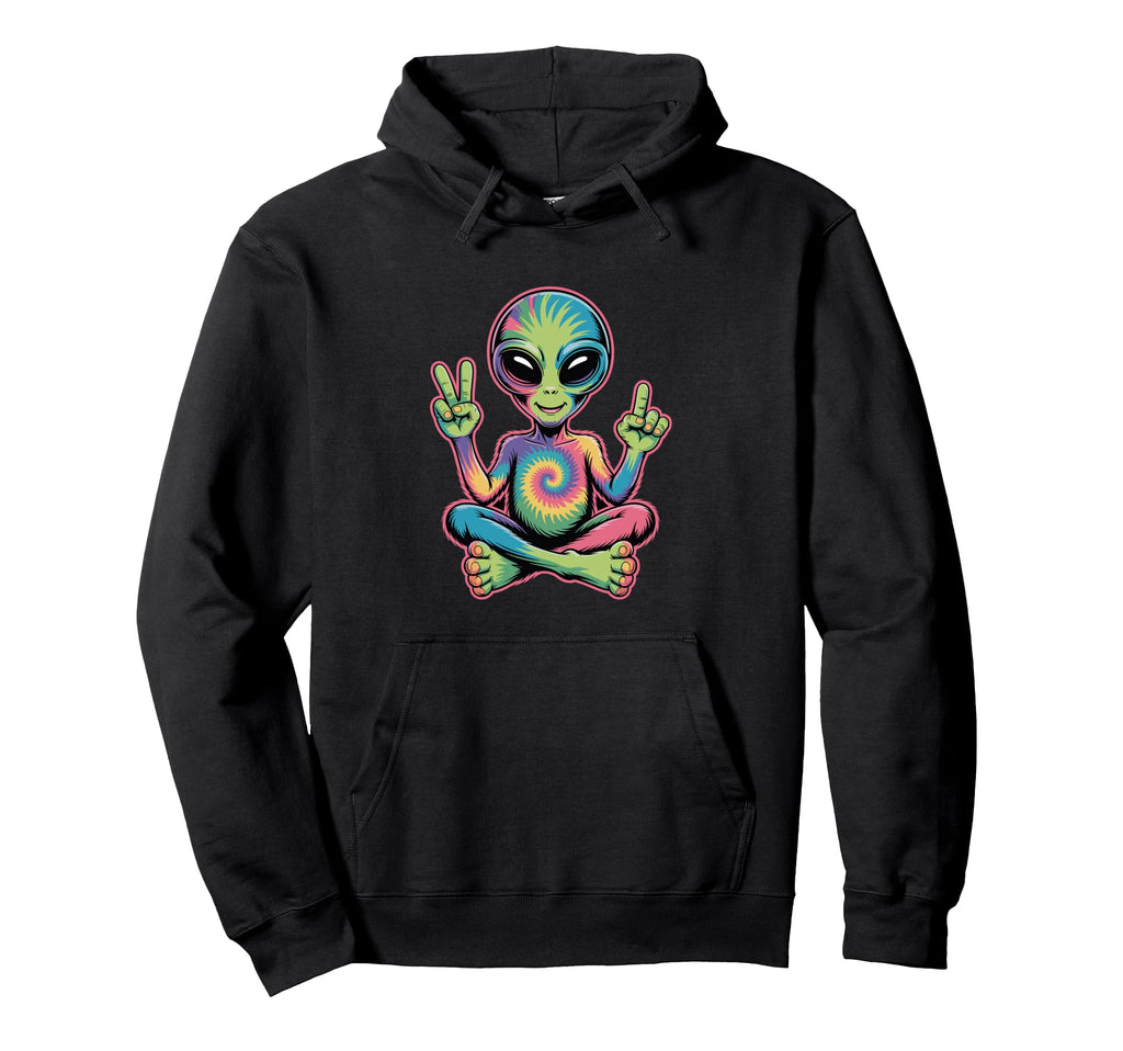 Psychedelic Alien Peace Sign Meditation Hoodie - Trendy Graphic for Adults - T-Shirt, Sweatshirt, Hoodie
