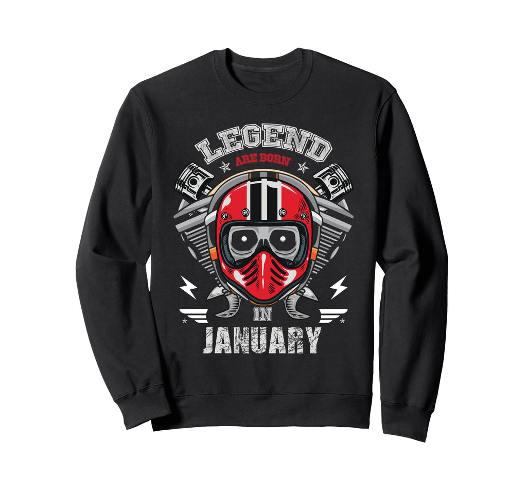 Biker Born January Motorcycle Sweatshirt - Fun Novelty Design for Adults - T-Shirt, Sweatshirt, Hoodie