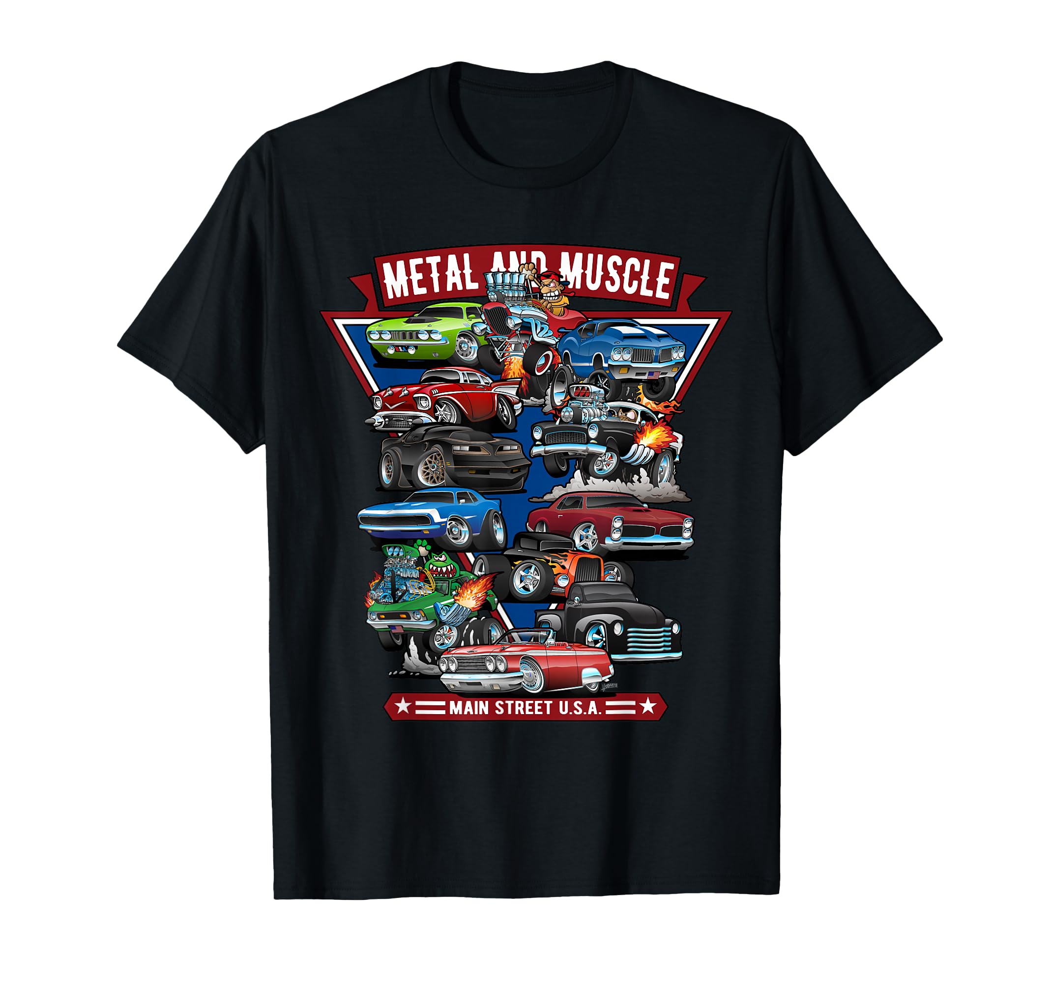 Cars Muscle Cars Hotrods Main Street T-Shirt - Trendy Graphic Men Women - T-Shirt, Sweatshirt, Hoodie