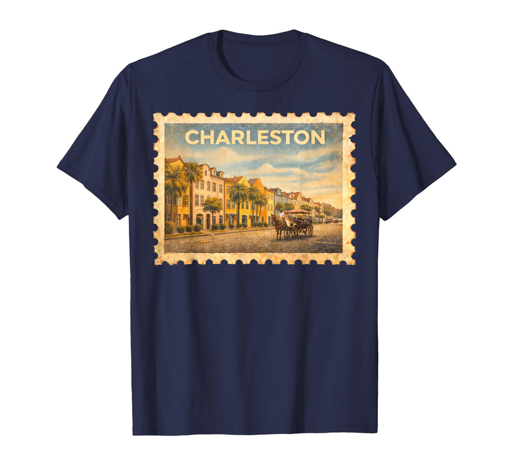 Charleston Travel Stamp Art T-Shirt - Graphic Print Unisex - T-Shirt, Sweatshirt, Hoodie