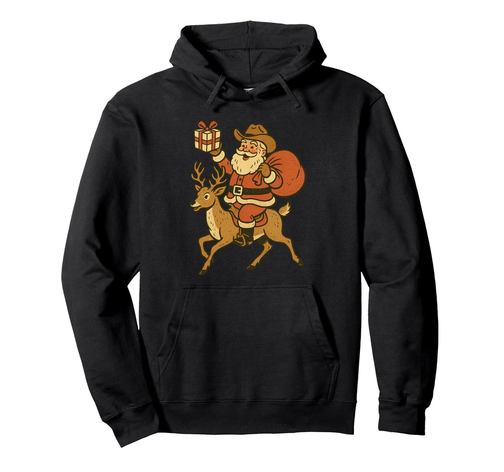 Cowboy Santa Riding Reindeer Funny Hoodie - Minimalist Print Men Women - T-Shirt, Sweatshirt, Hoodie