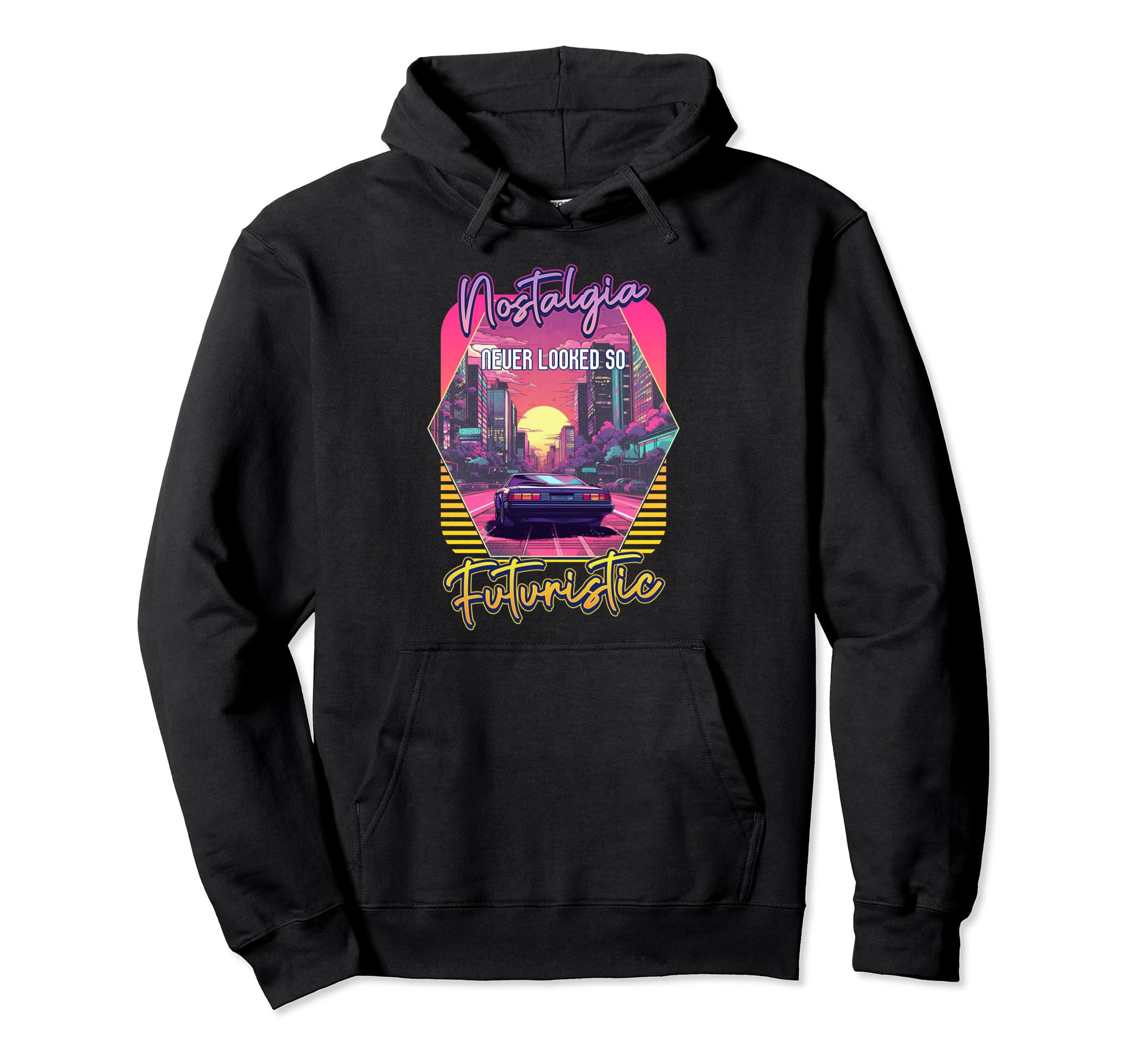 Synthwave Futuristic Sports Car Sunset Hoodie - Novelty Apparel for Adults - T-Shirt, Sweatshirt, Hoodie