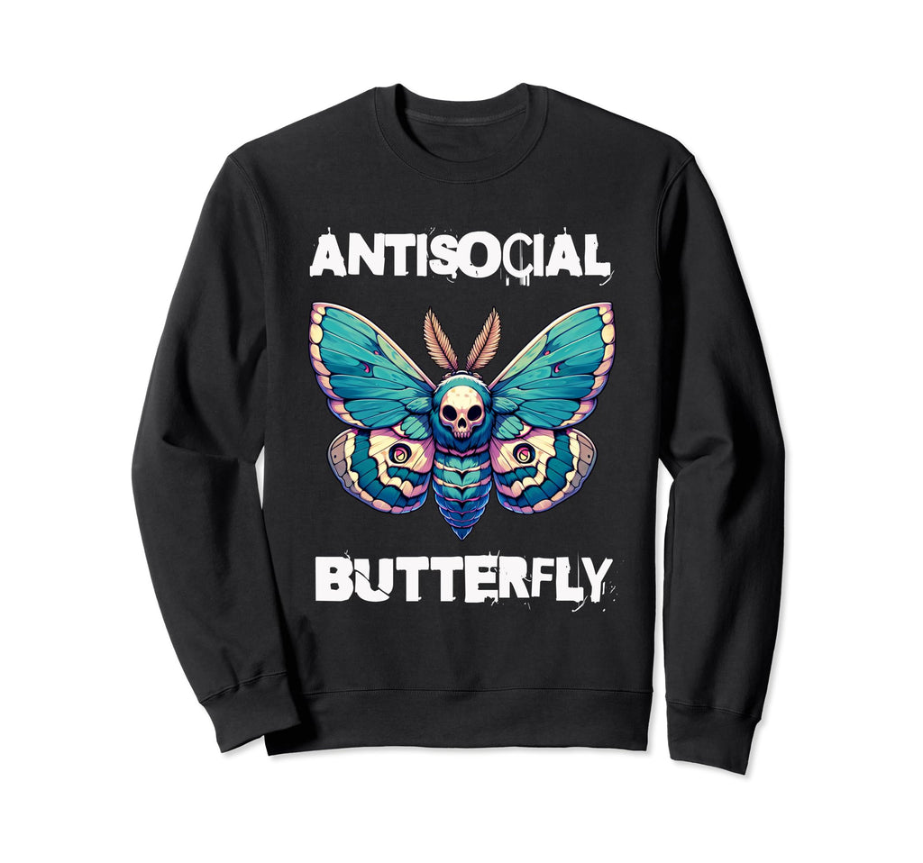 Antisocial Butterfly Funny Death Head Sweatshirt - Custom Art Print Unisex - T-Shirt, Sweatshirt, Hoodie