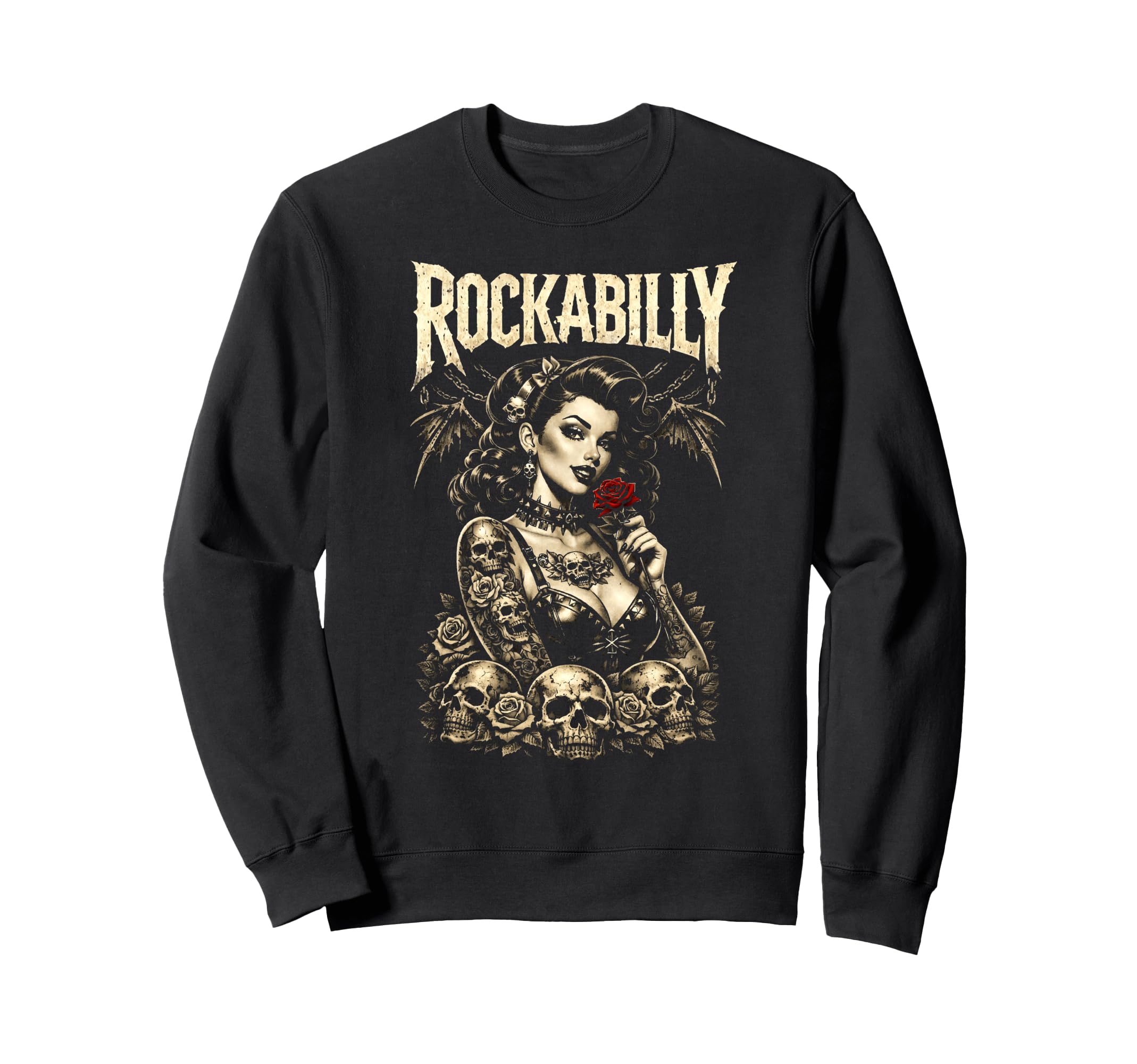 Rockabilly Gothic Pinup Skulls Sweatshirt - Graphic Print for Adults - T-Shirt, Sweatshirt, Hoodie