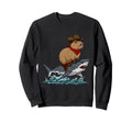 Funny Cowboy Capybara Riding Shark Sweatshirt - Graphic Print Men Women - T-Shirt, Sweatshirt, Hoodie