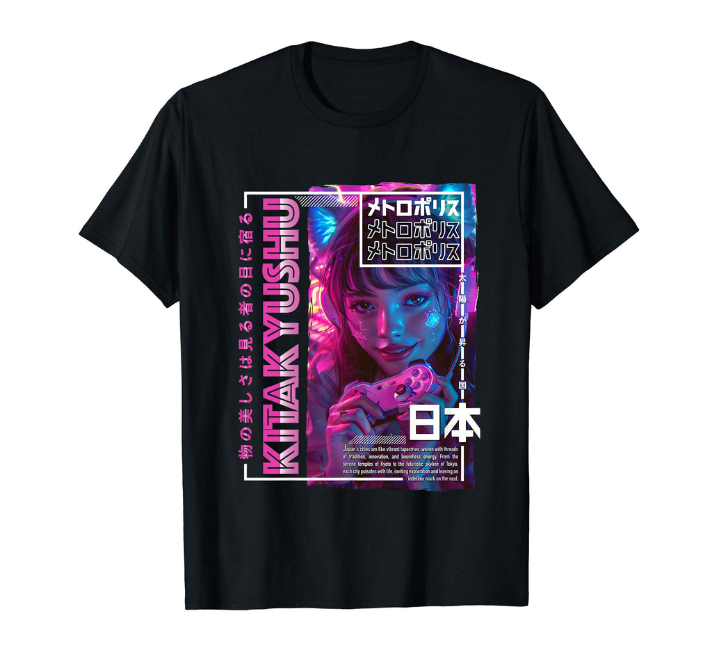 Kitakyushu City 80S Synthwave E Japan T-Shirt - Unique Graphic Unisex - T-Shirt, Sweatshirt, Hoodie