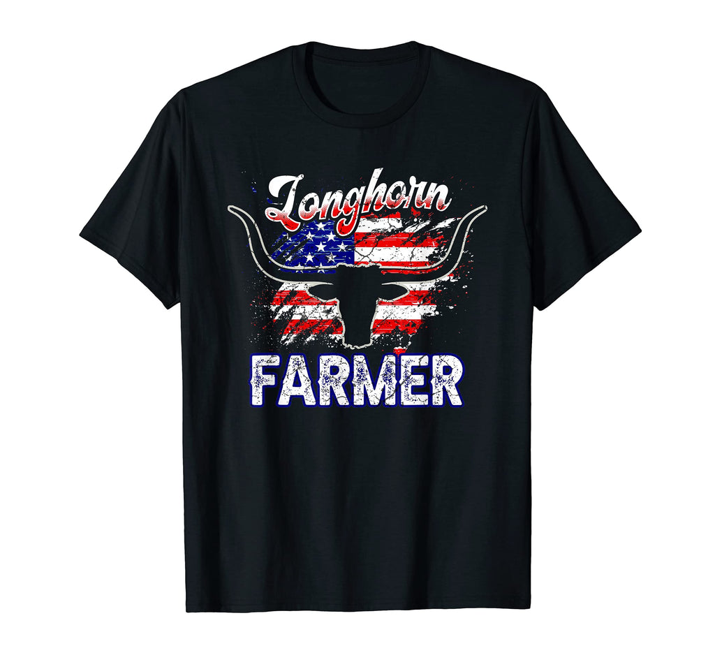 Longhorn Farmer Usa Flag T-Shirt - Custom Art Print Unisex - T-Shirt, Sweatshirt, Hoodie