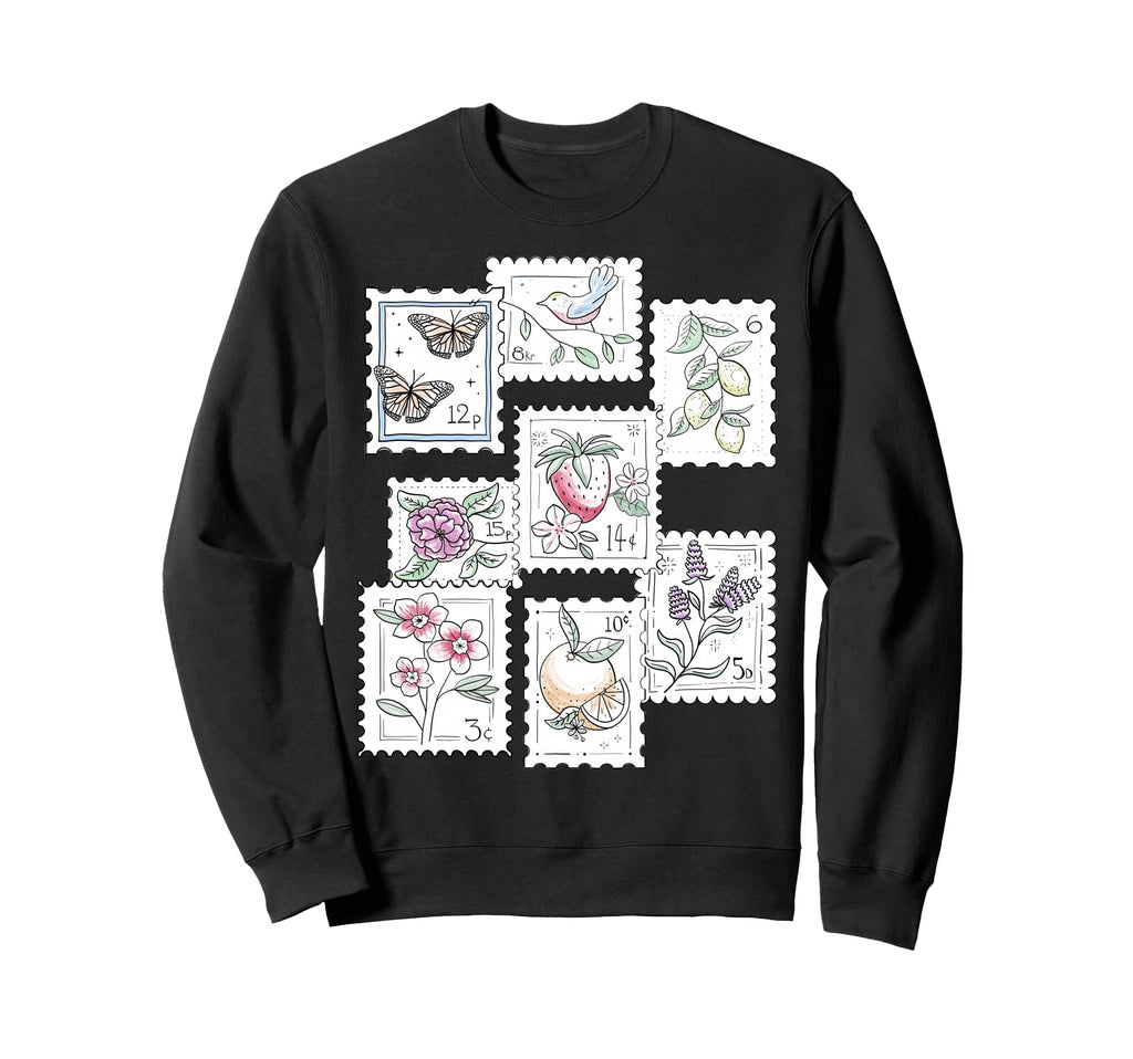 Postage Stamp Pattern Flowers Sweatshirt - Novelty Apparel Men Women - T-Shirt, Sweatshirt, Hoodie