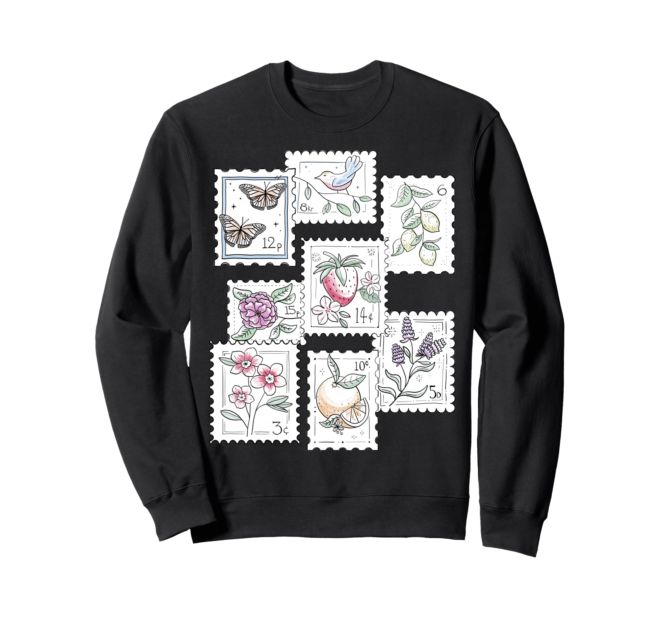 Postage Stamp Pattern Flowers Sweatshirt - Novelty Apparel Men Women - T-Shirt, Sweatshirt, Hoodie