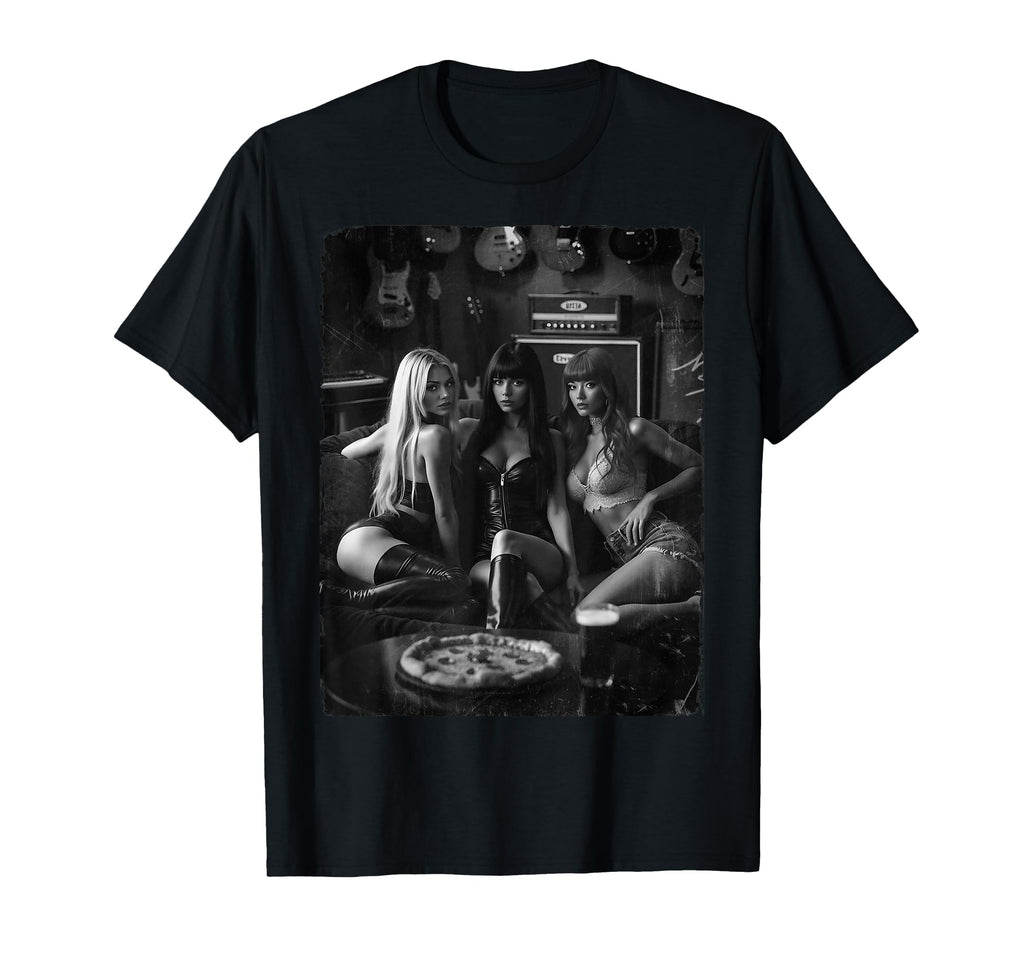 Pinup Guitars 1 Grunge Bw T-Shirt - Unique Graphic for Adults - T-Shirt, Sweatshirt, Hoodie
