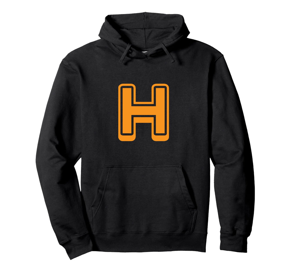 Bold Letter Orange H Outline Alphabet Hoodie - Trendy Graphic for Adults - T-Shirt, Sweatshirt, Hoodie
