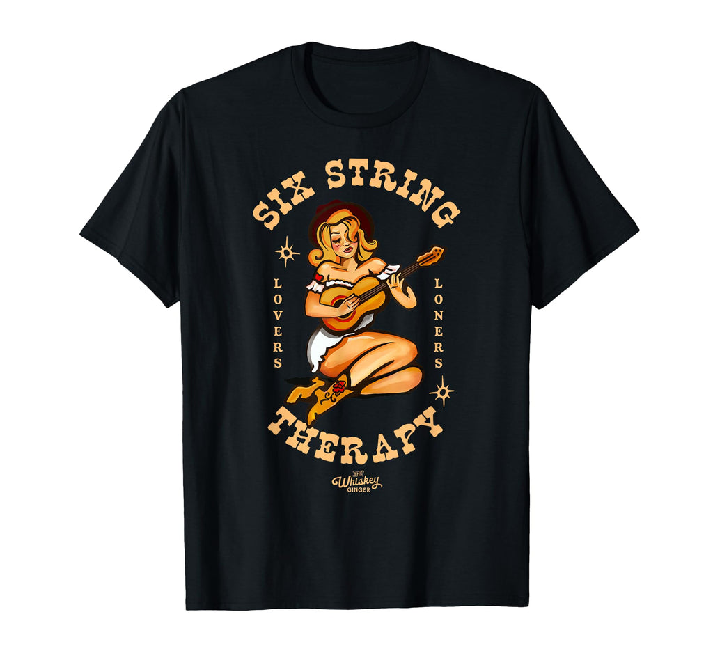 Six String Therapy Funny Guitar Pinup T-Shirt - Unique Graphic for Adults - T-Shirt, Sweatshirt, Hoodie