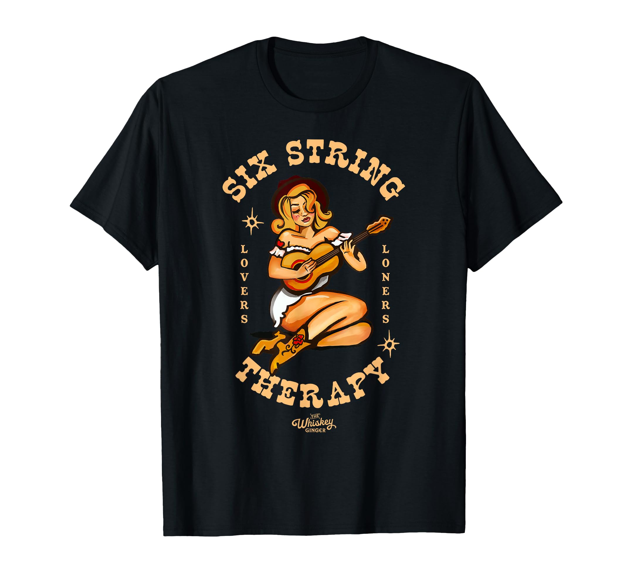 Six String Therapy Funny Guitar Pinup T-Shirt - Unique Graphic for Adults - T-Shirt, Sweatshirt, Hoodie