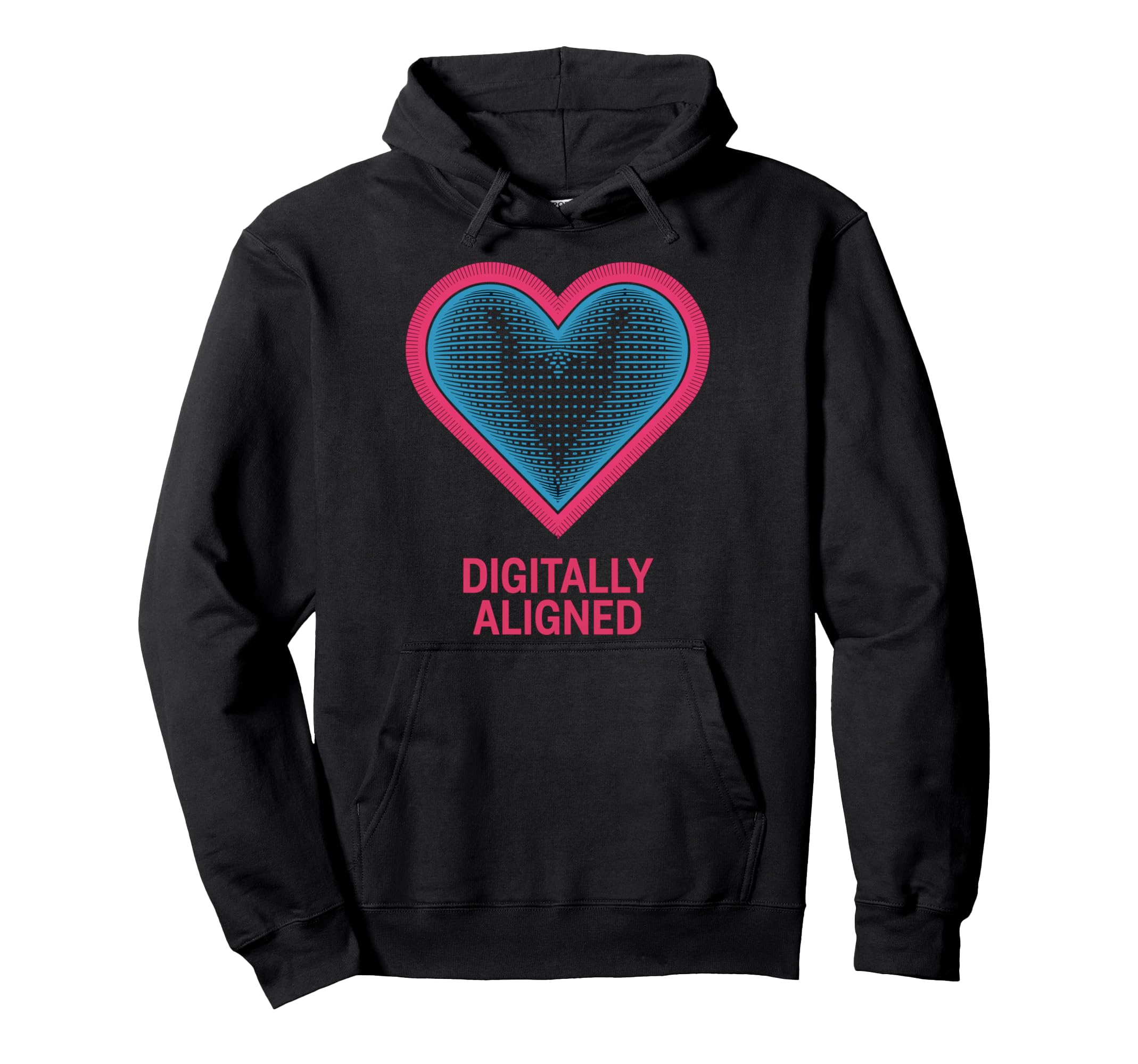 Digitally Aligned Neon Heart Tech Hoodie - Custom Art Print for Adults - T-Shirt, Sweatshirt, Hoodie