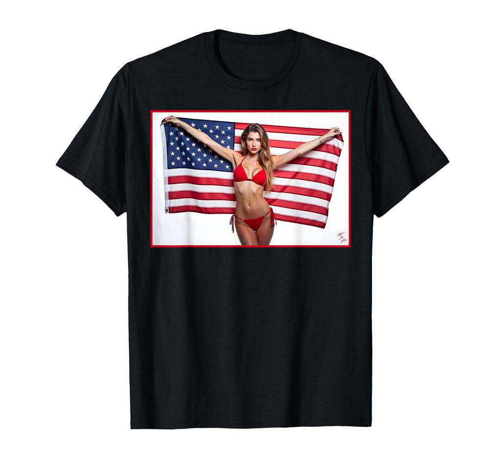 Hot Pinup American Flag T-Shirt - Custom Art Print Men Women - T-Shirt, Sweatshirt, Hoodie
