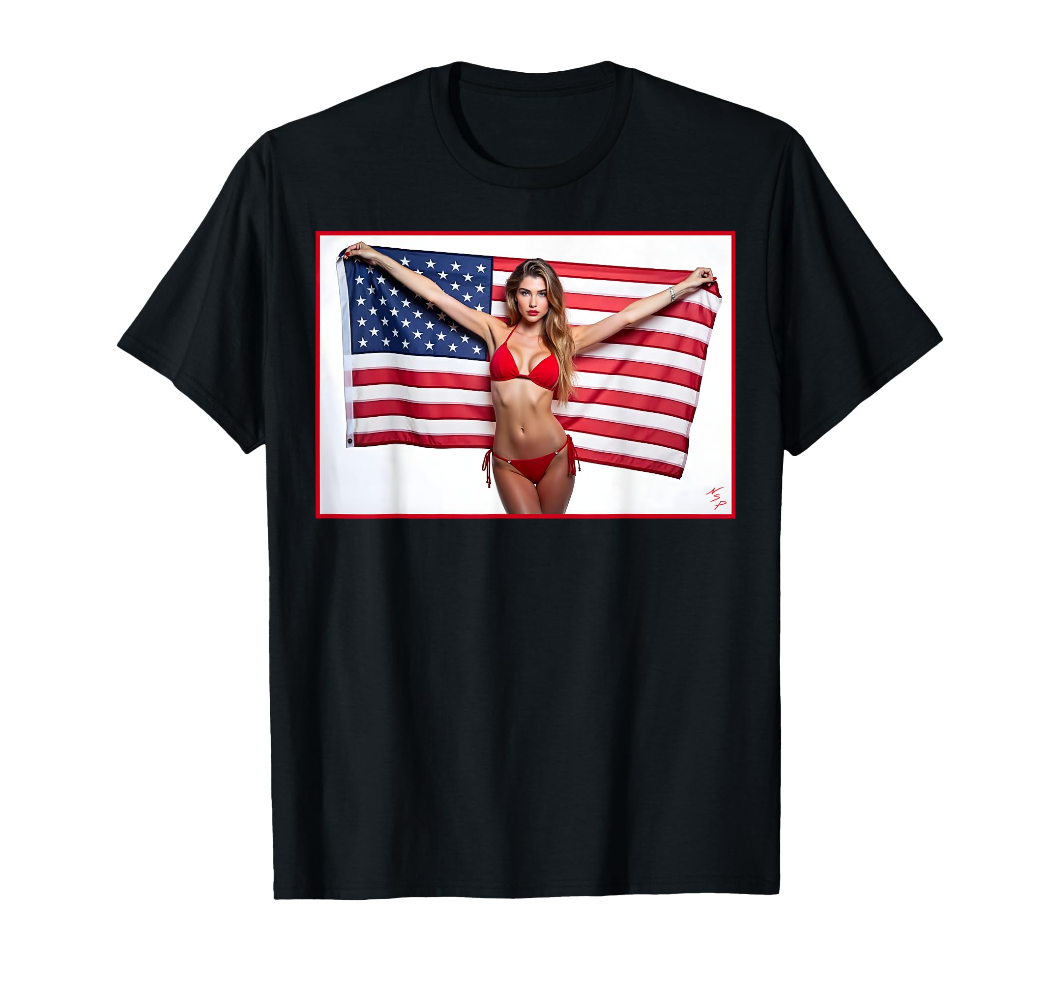 Hot Pinup American Flag T-Shirt - Custom Art Print Men Women - T-Shirt, Sweatshirt, Hoodie