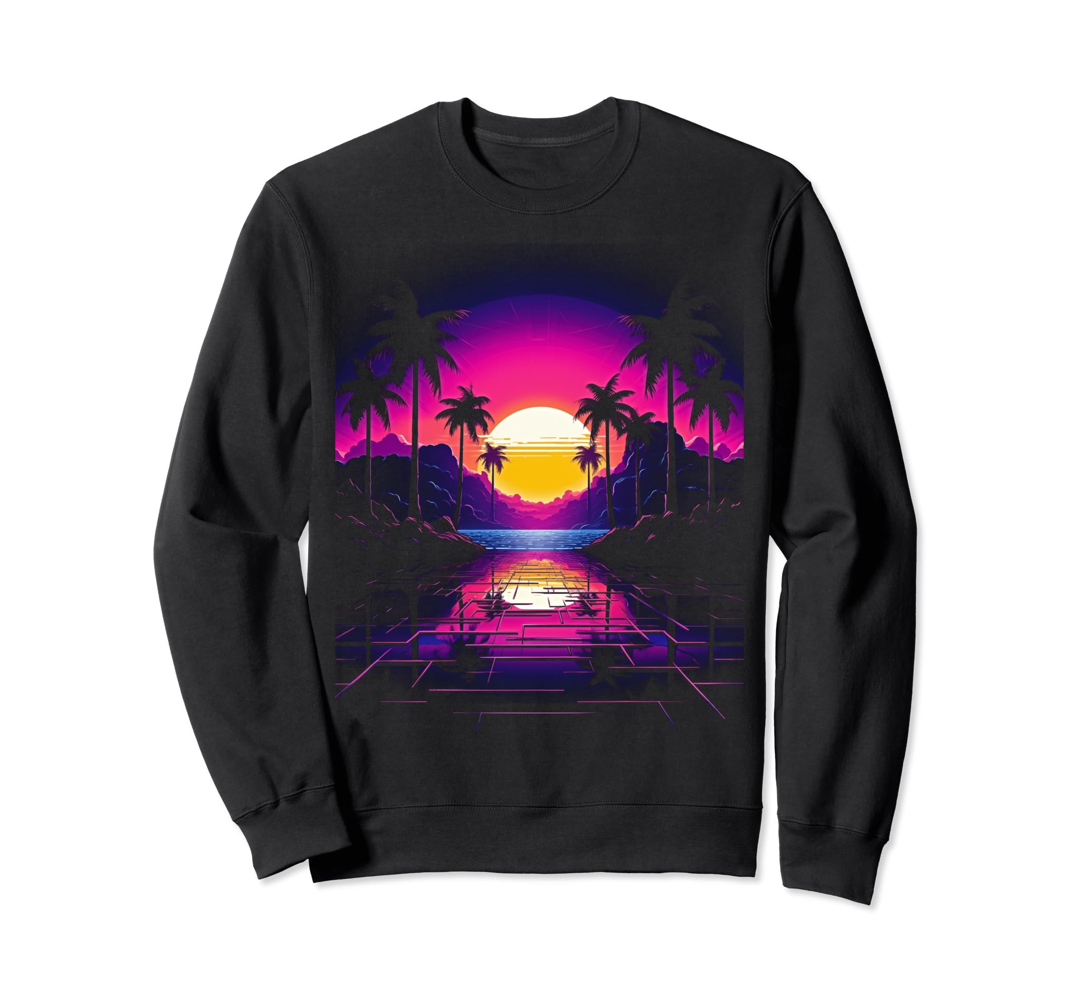 Vaporwave Cityscape 80S Sweatshirt - Casual Everyday Wear Men Women - T-Shirt, Sweatshirt, Hoodie