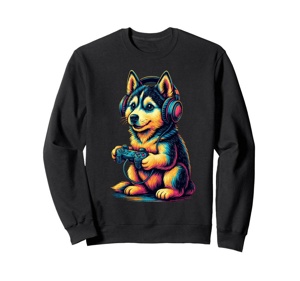 Husky Gamer Gaming Dog Lover Sweatshirt - Aesthetic Graphic for Adults - T-Shirt, Sweatshirt, Hoodie
