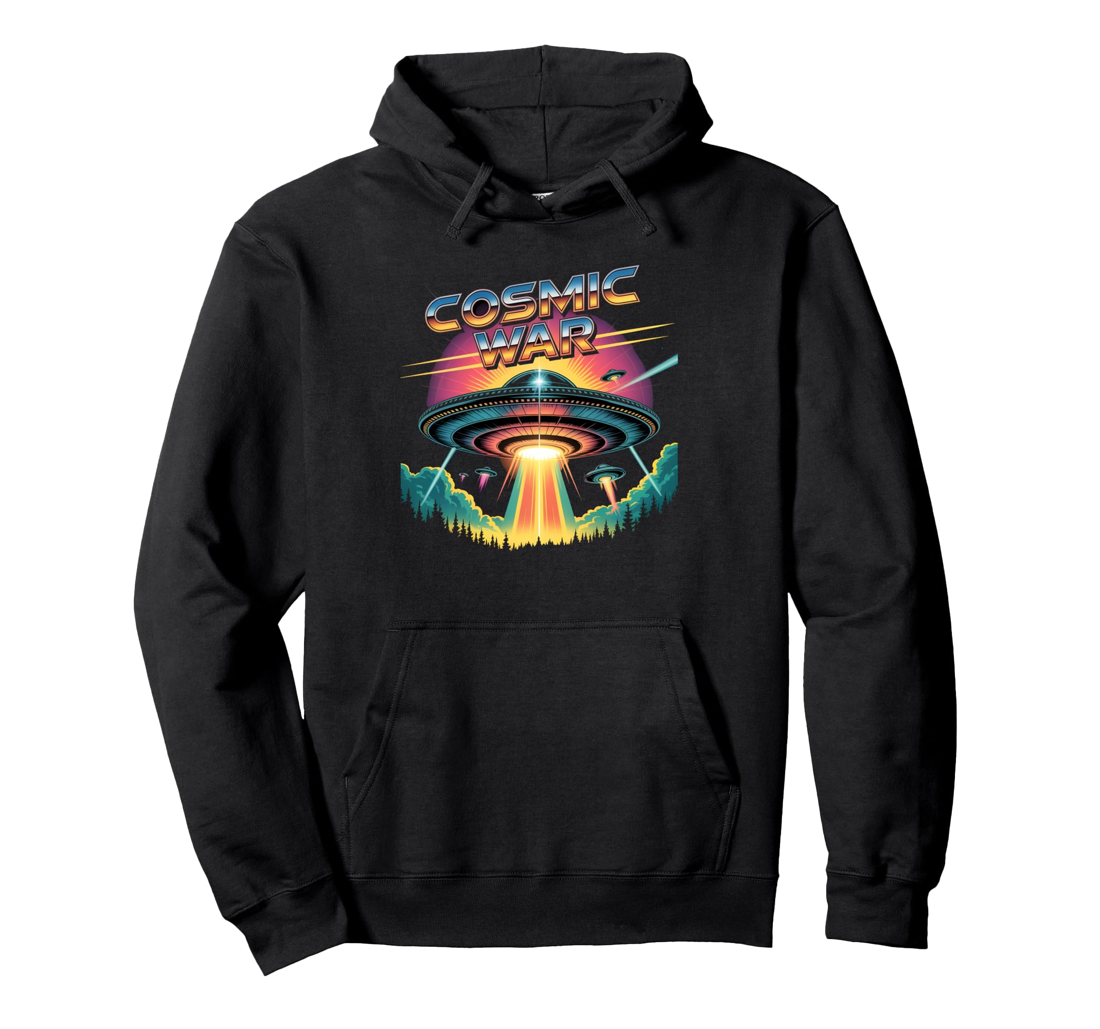 Cosmic War 80S Synthwave Ufo Alien Hoodie - Minimalist Print Men Women - T-Shirt, Sweatshirt, Hoodie