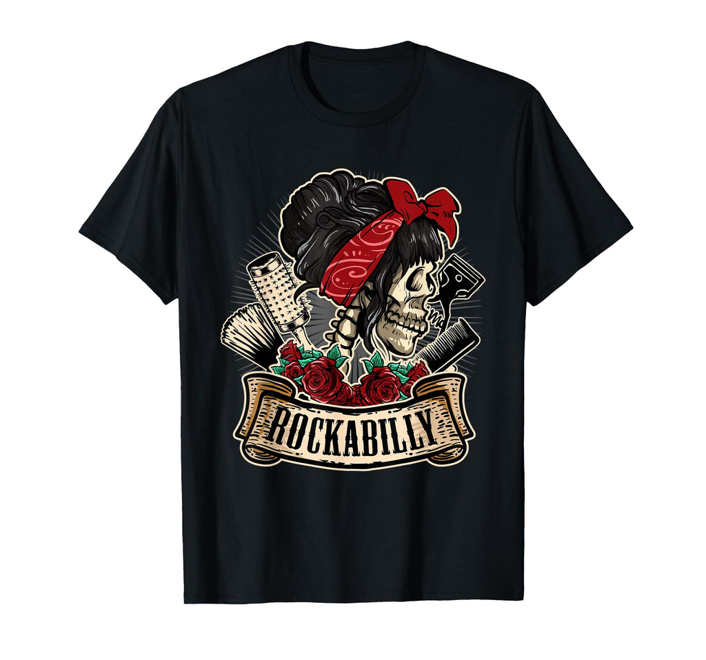 Rockabilly Skull Pin Up Hairstylist T-Shirt - Minimalist Print Unisex - T-Shirt, Sweatshirt, Hoodie