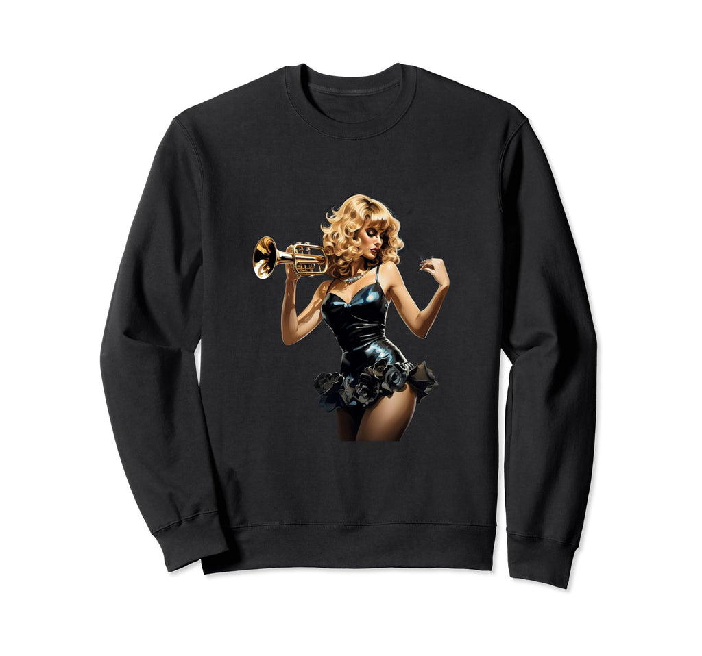 Pinup Playing Trumpet Trumpeter Sweatshirt - Novelty Apparel Unisex - T-Shirt, Sweatshirt, Hoodie