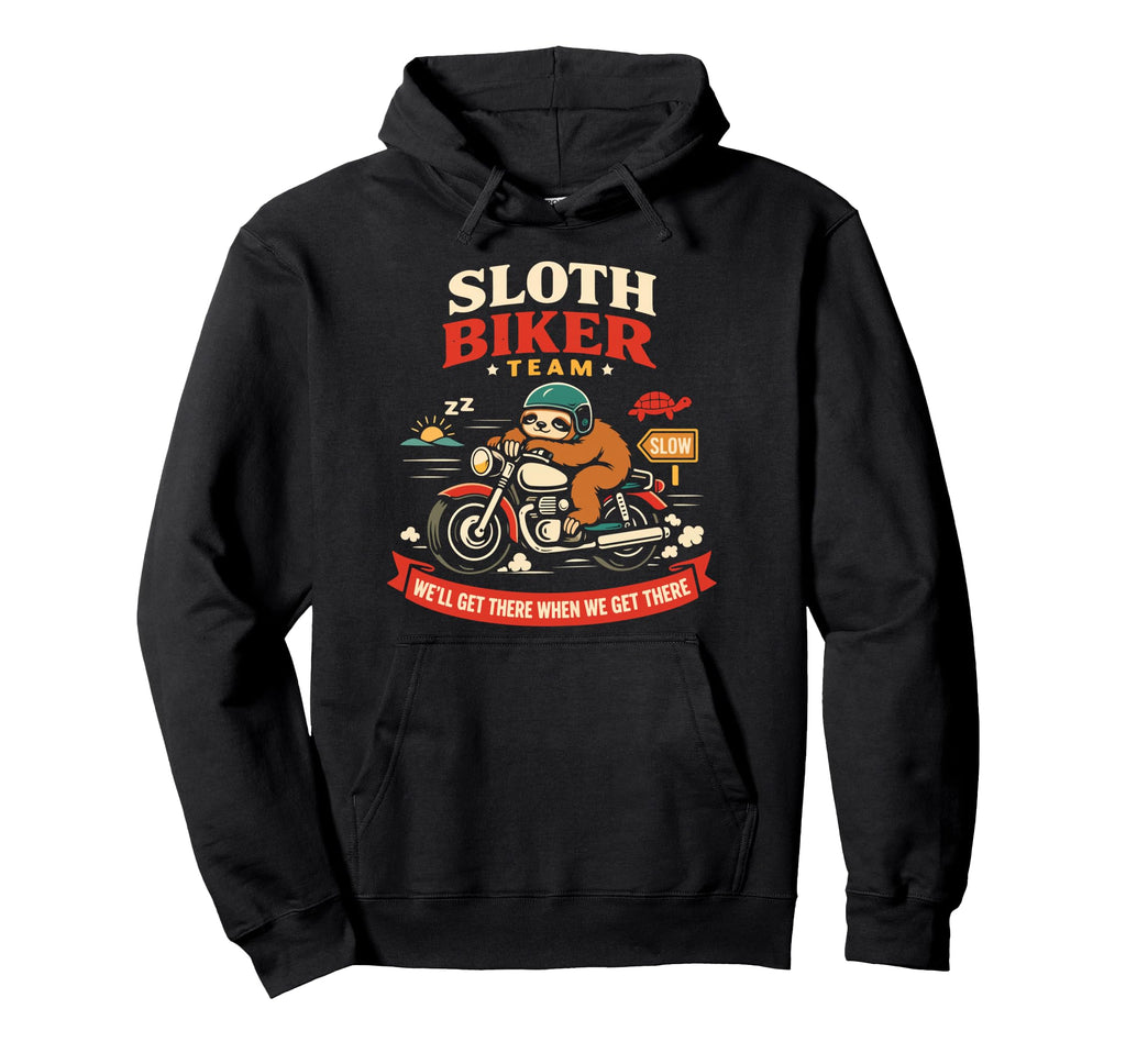 Motorcycle Biker Sloth Sloth Biker Hoodie - Minimalist Print for Adults - T-Shirt, Sweatshirt, Hoodie