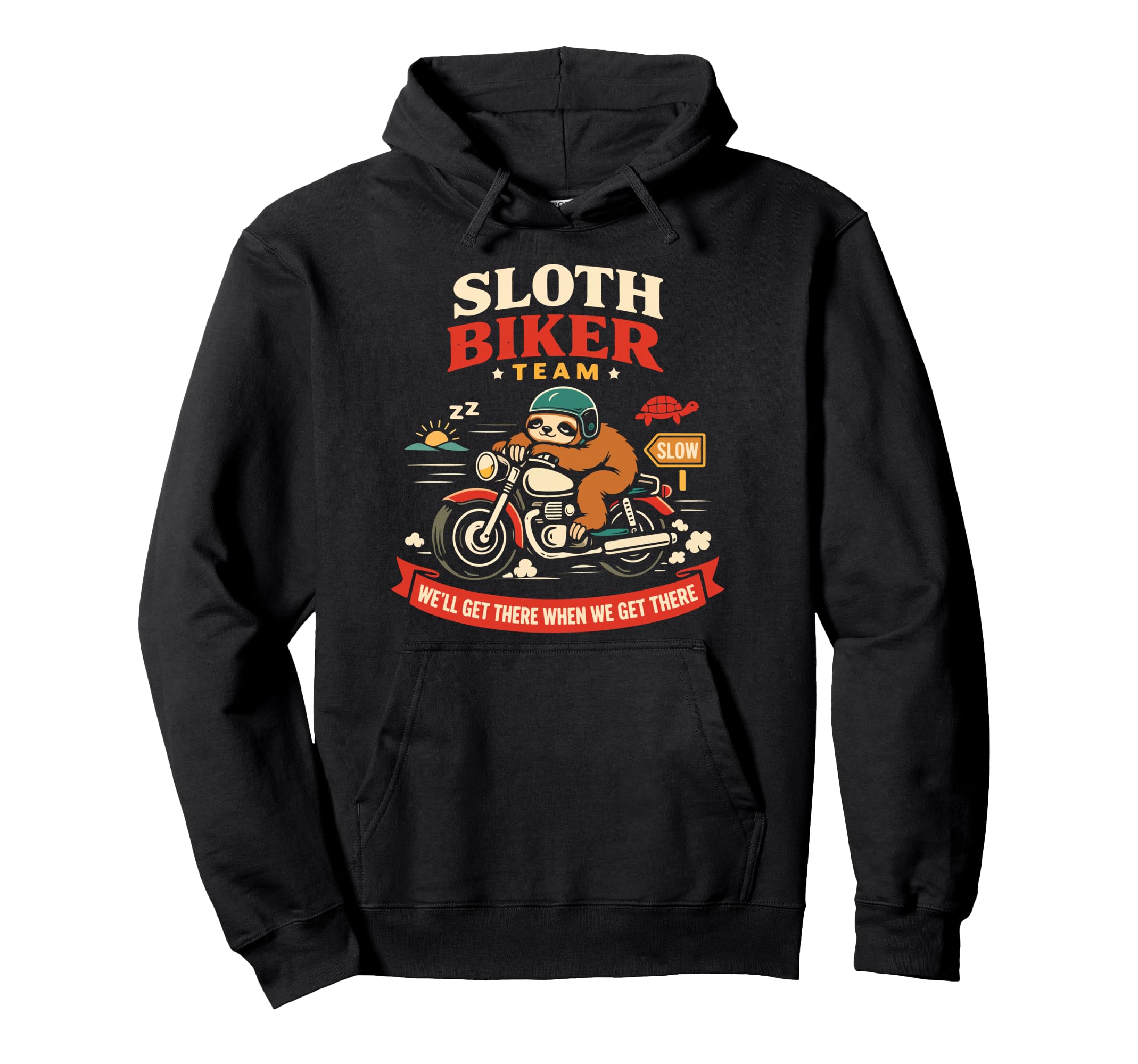 Motorcycle Biker Sloth Sloth Biker Hoodie - Minimalist Print for Adults - T-Shirt, Sweatshirt, Hoodie