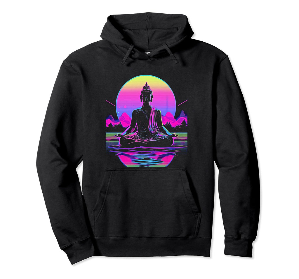 Synthwave Alien Buddha Cyberpunk 80S Hoodie - Fun Novelty Design Men Women - T-Shirt, Sweatshirt, Hoodie