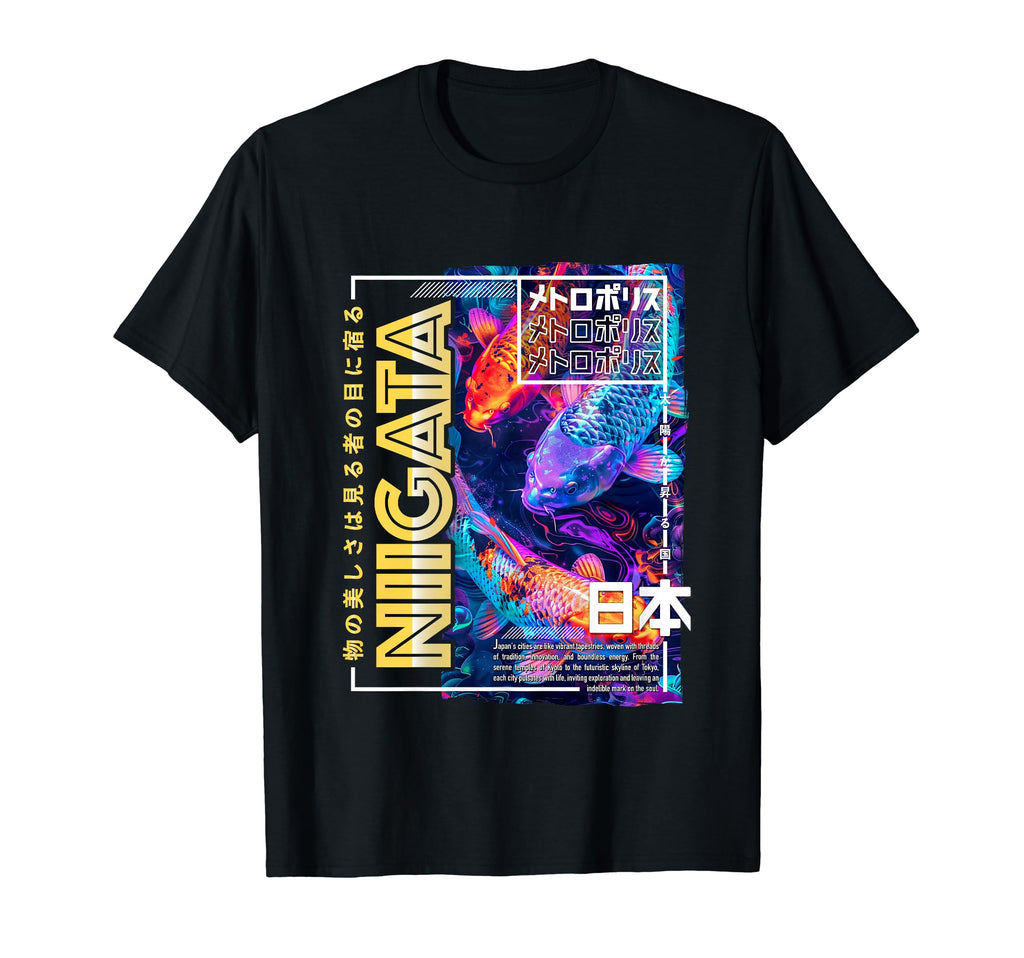 Niigata City 80S Synthwave Koi Carp T-Shirt - Minimalist Print for Adults - T-Shirt, Sweatshirt, Hoodie