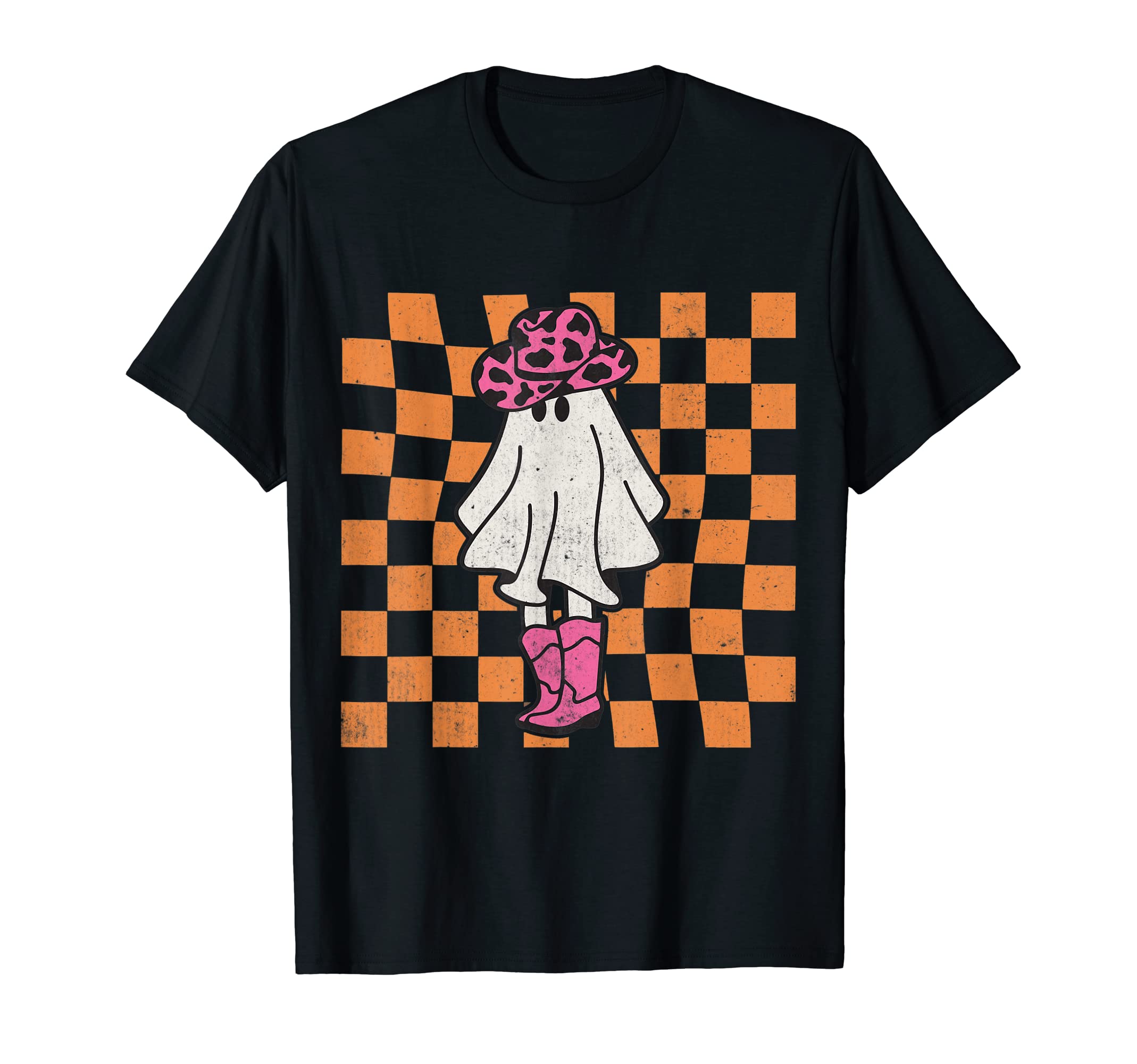 Cowgirl Ghost Western Checkered Halloween T-Shirt - Custom Art Print Unisex - T-Shirt, Sweatshirt, Hoodie