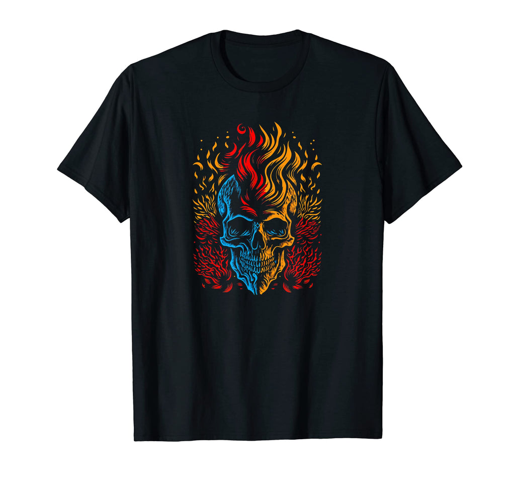 Fiery Flaming Skull Awesome Motorcycle T-Shirt - Graphic Print for Adults - T-Shirt, Sweatshirt, Hoodie