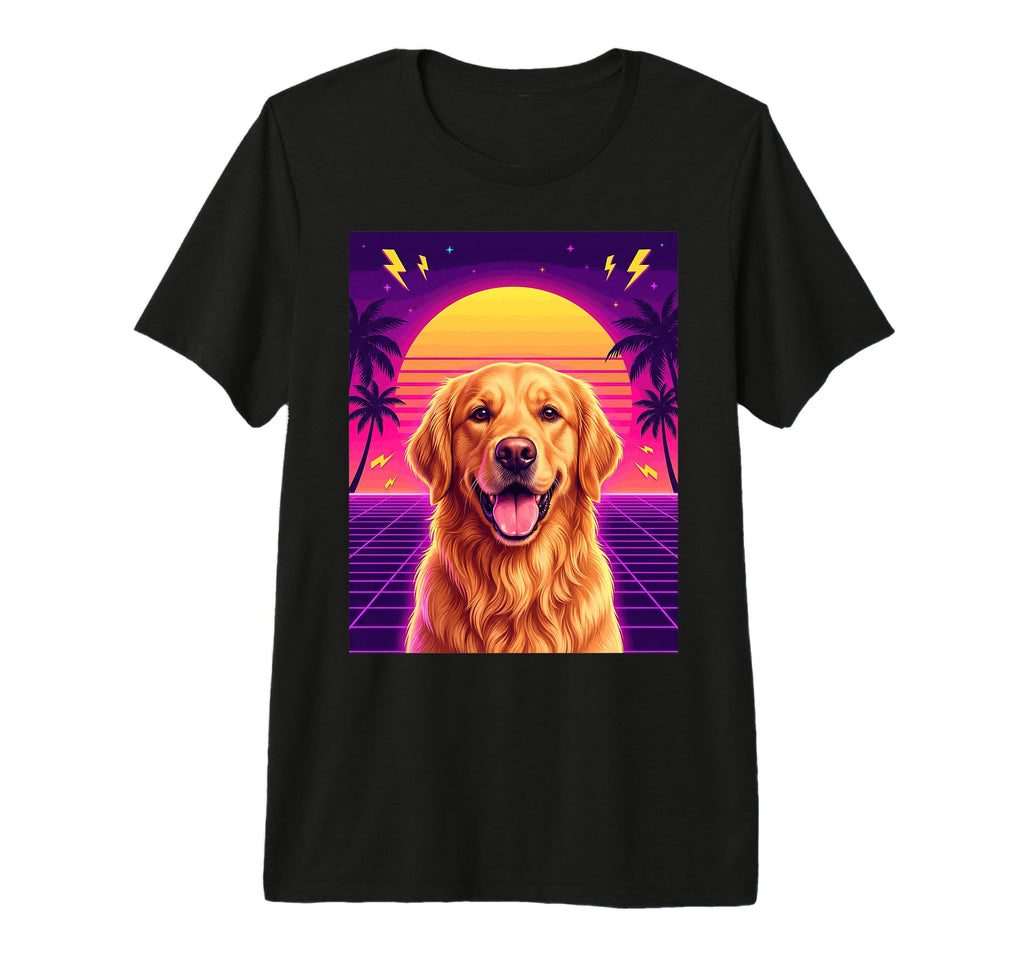 Synthwave Golden Retriever Sunset 80S T-Shirt - Unique Graphic for Adults - T-Shirt, Sweatshirt, Hoodie