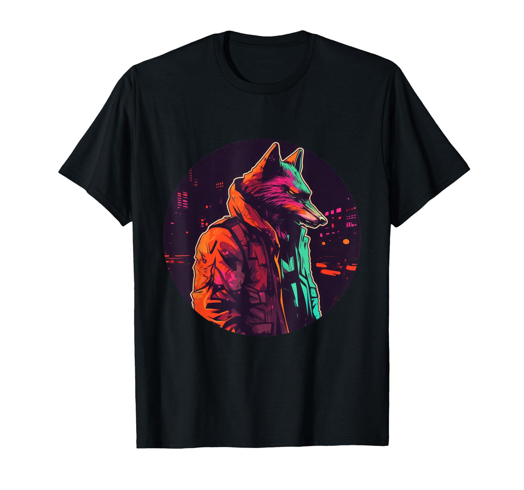 Urban City Wolf Night Wearing Jacket T-Shirt - Aesthetic Graphic Unisex - T-Shirt, Sweatshirt, Hoodie