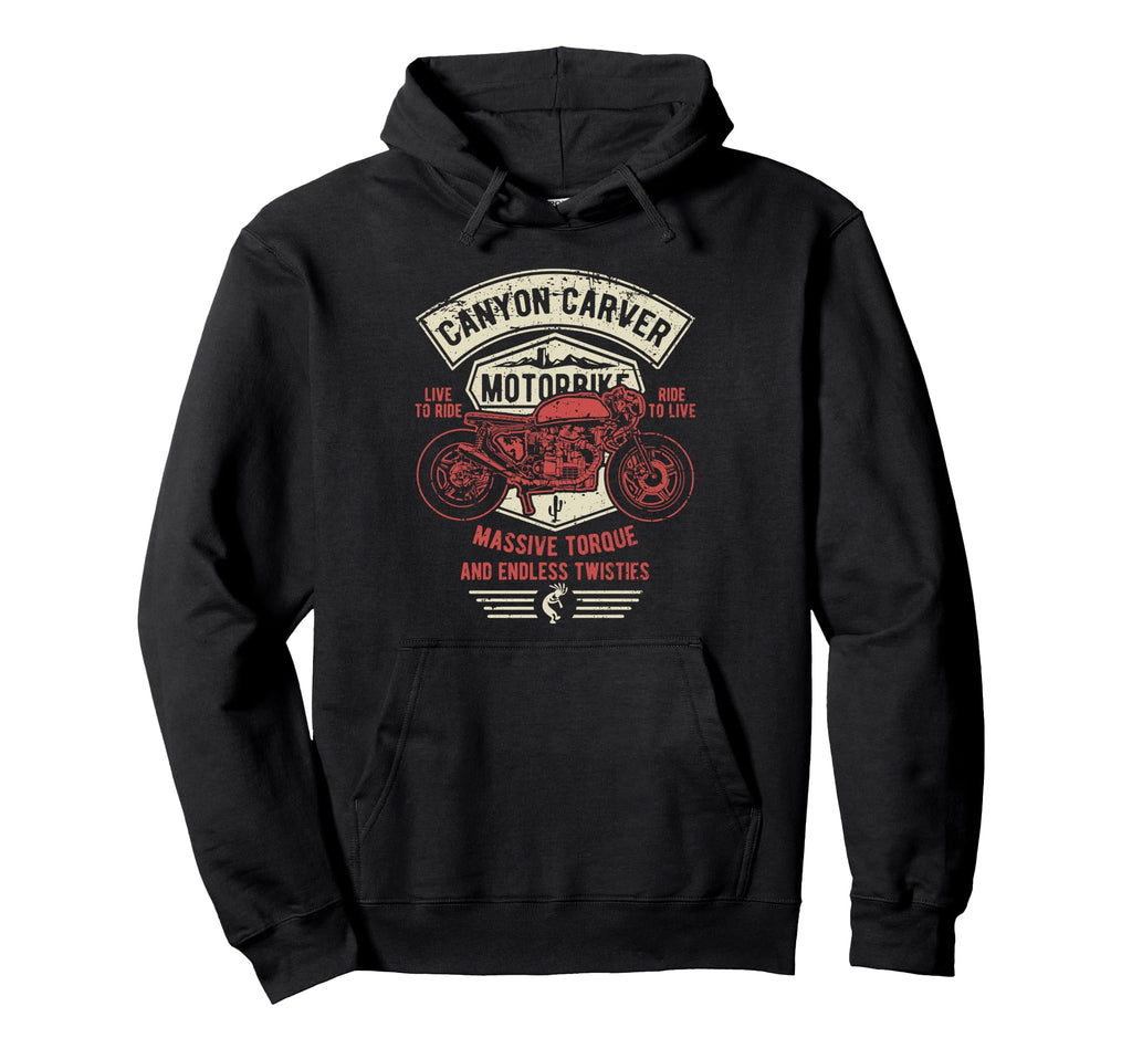 Canyon Carver Motorcycle Distressed Hoodie - Unique Graphic Unisex - T-Shirt, Sweatshirt, Hoodie