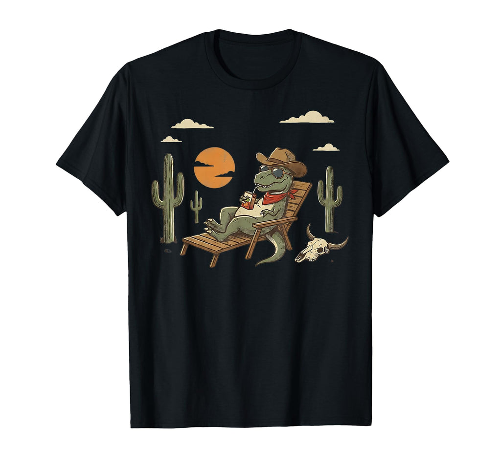 Funny Cowboy Dinosaur Western Country T-Shirt - Minimalist Print Unisex - T-Shirt, Sweatshirt, Hoodie
