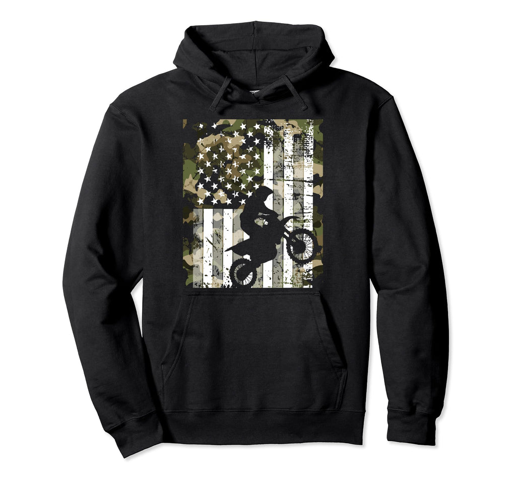 Camo Us Flag Dirt Bike Camoflage Motorcycle Hoodie - Unique Graphic Unisex - T-Shirt, Sweatshirt, Hoodie