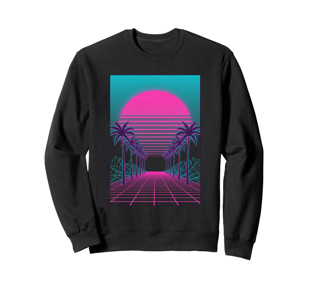 Vaporwave Sunset Palm Trees Synthwave Sweatshirt - Custom Art Print Unisex - T-Shirt, Sweatshirt, Hoodie
