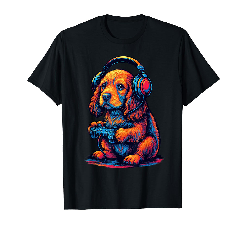 Cocker Spaniel Gamer Gaming Dog Lover T-Shirt - Unique Graphic Men Women - T-Shirt, Sweatshirt, Hoodie