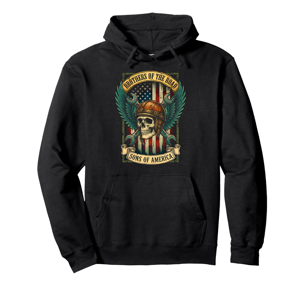 Biker Skull Mechanic American Flag Motorcycle Hoodie - Graphic Print Unisex - T-Shirt, Sweatshirt, Hoodie