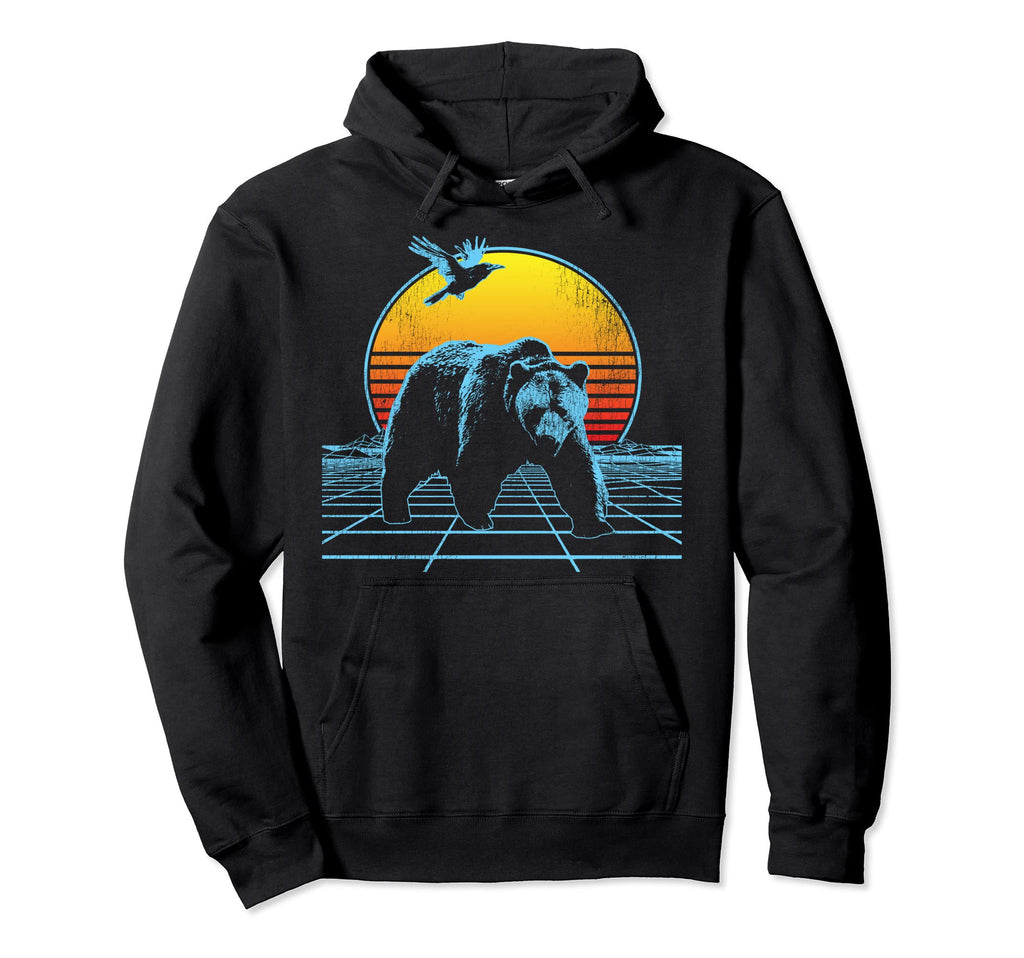 Grizzly Bear 80S Flying Bird Hoodie - Fun Novelty Design Unisex - T-Shirt, Sweatshirt, Hoodie