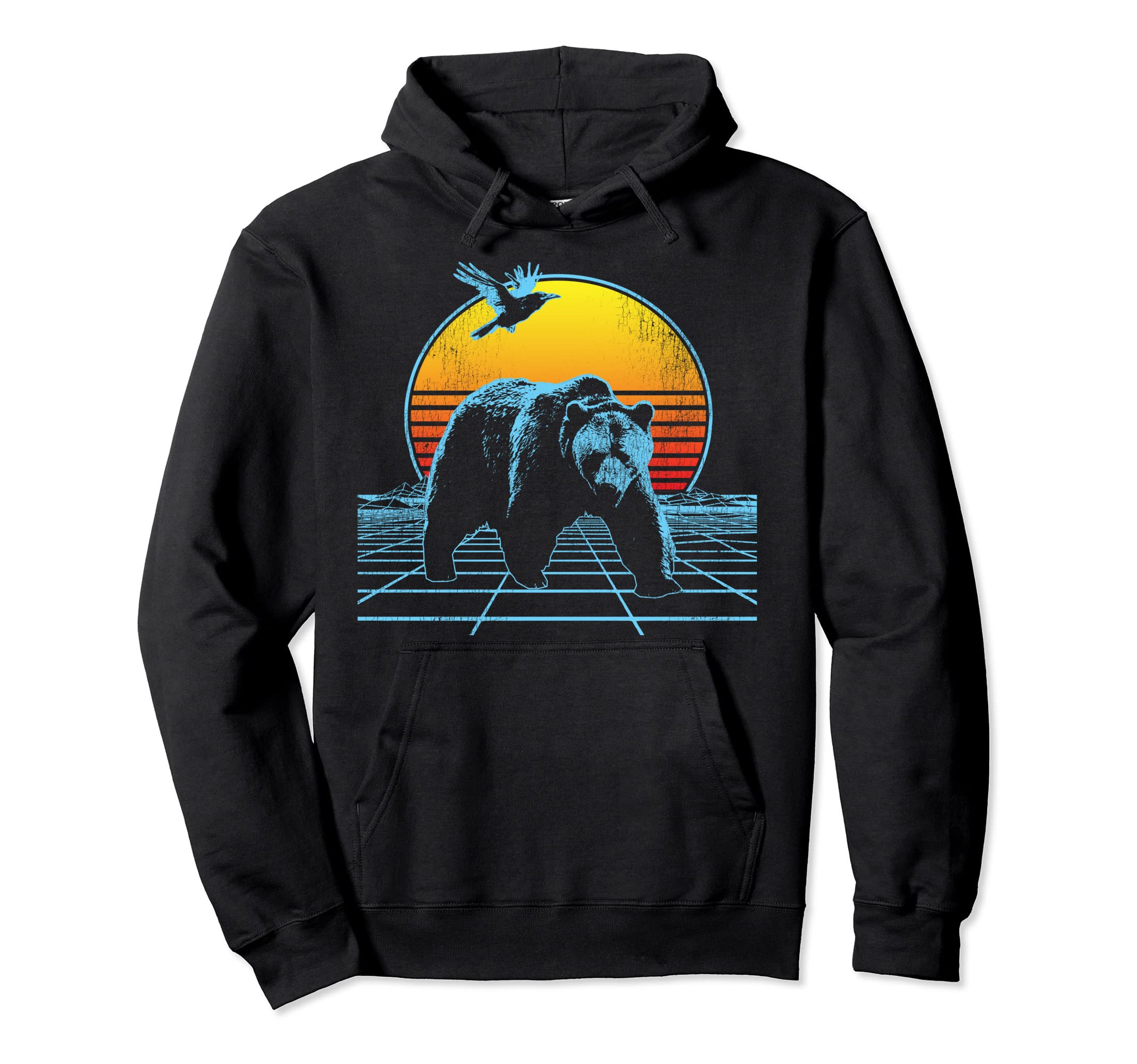 Grizzly Bear 80S Flying Bird Hoodie - Fun Novelty Design Unisex - T-Shirt, Sweatshirt, Hoodie
